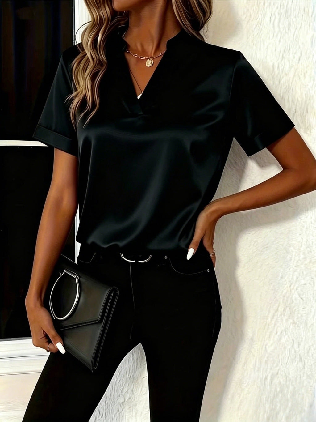 Women's Spring & Summer Blouse, Minimalist Elegant Versatile V-Neck Loose Fit Shirt For Women - SNMShop
