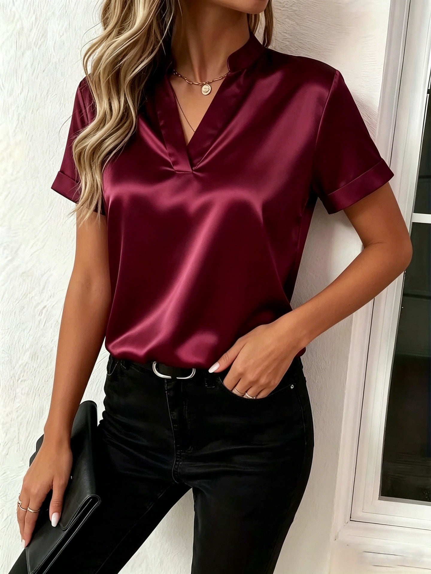 Women's Spring & Summer Blouse, Minimalist Elegant Versatile V-Neck Loose Fit Shirt For Women - SNMShop